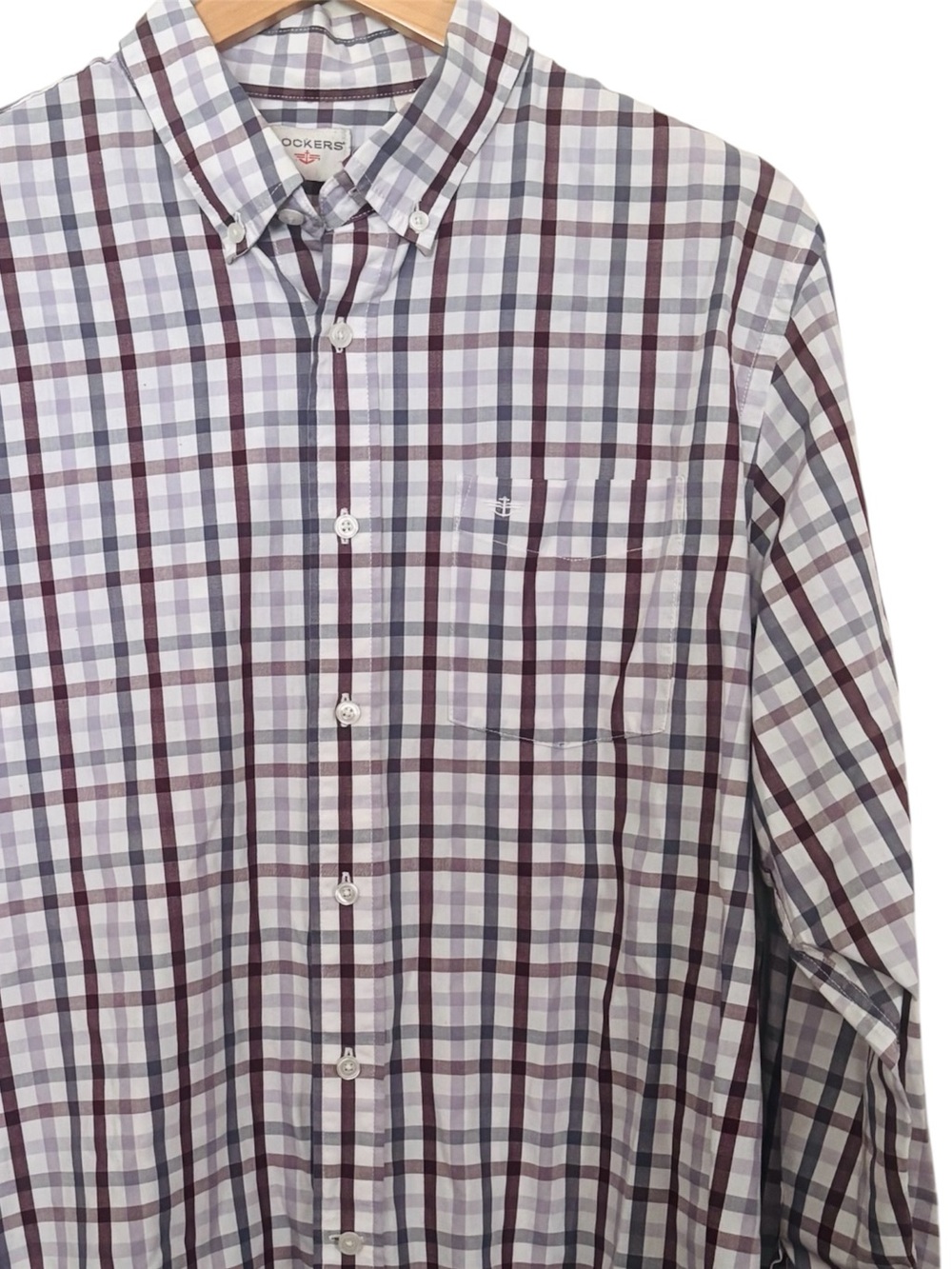 💥 Dockers Button-Down Plaid Shirt in White, Burgundy, and Purple